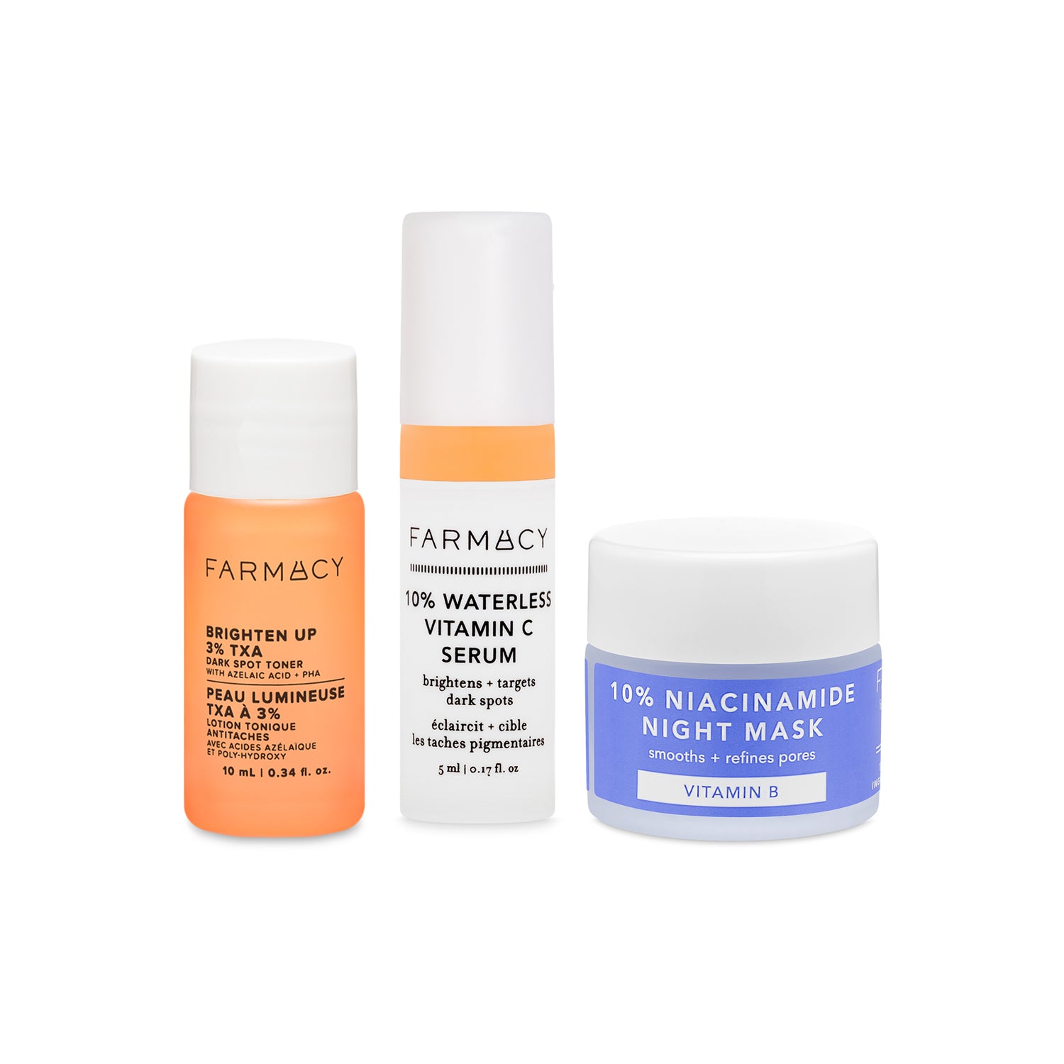 Three skincare products from Farmacy on a white background