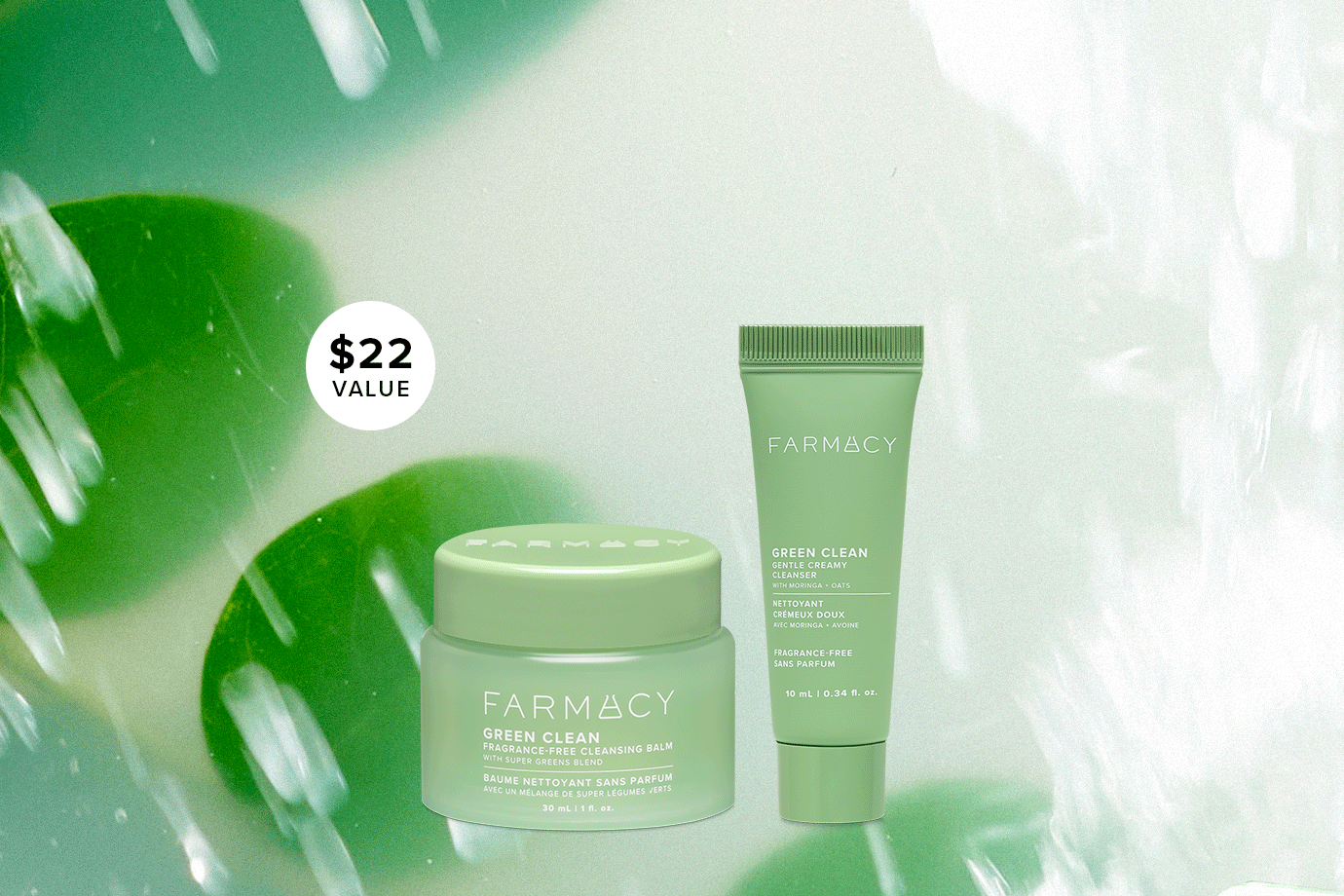 3 Farmacy Beauty products on green background