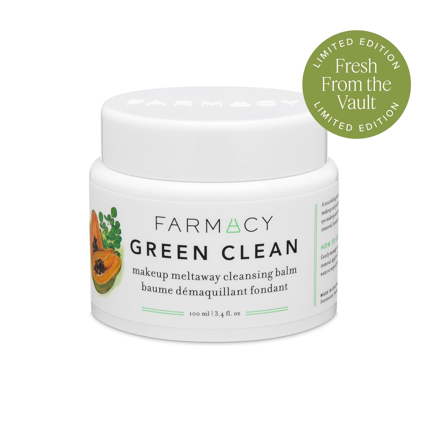 Farmacy Green Clean makeup meltaway cleansing balm jar on a white background