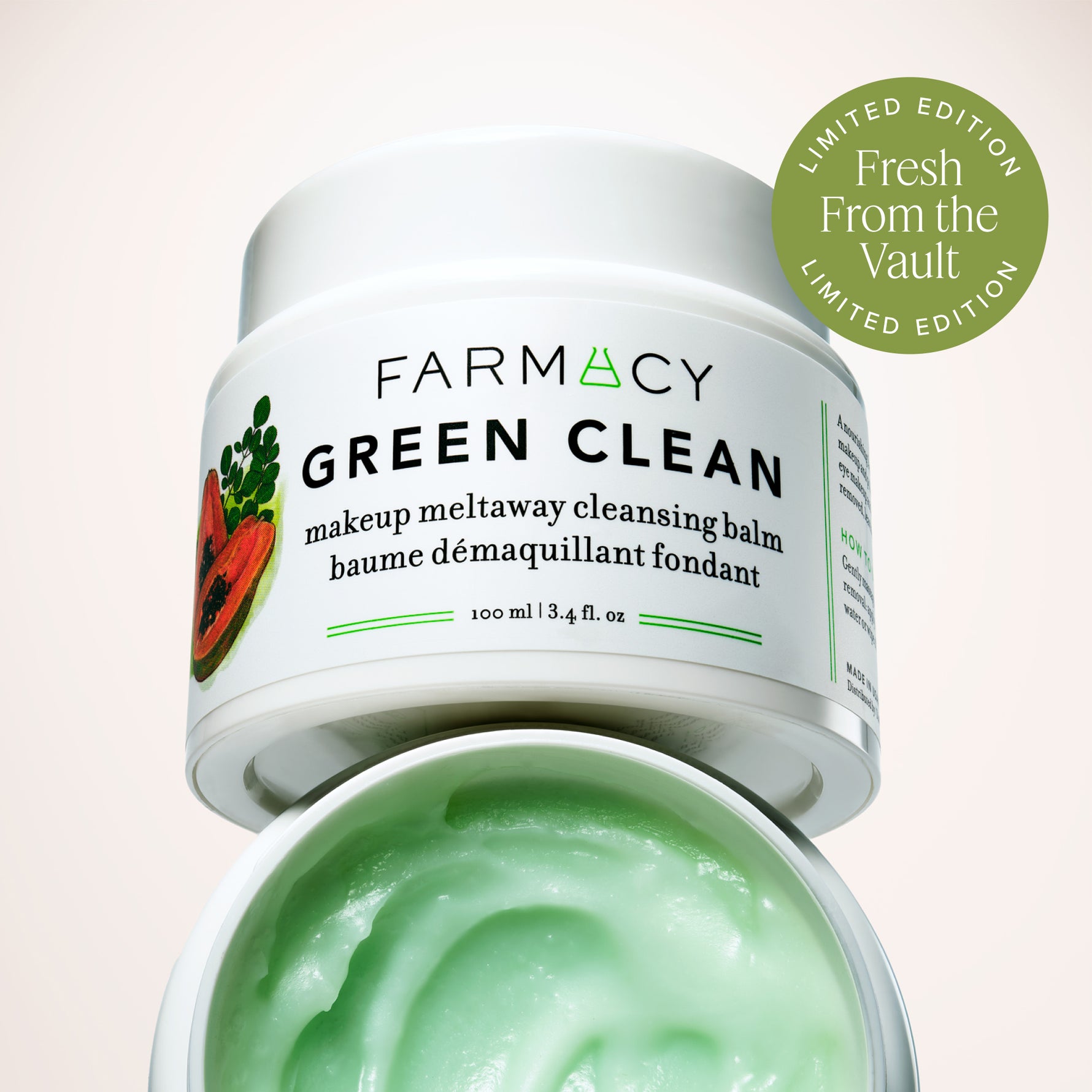 Farmacy Green Clean makeup meltaway cleansing balm with a grey background
