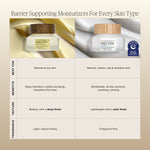 A comparison chart for Farmacy Honey Halo and Honey Cloud moisturizers, showing product photos, key benefits, texture, and fragrance notes on a beige background.
