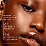 Close-up of a person's face after applying Honey Halo Moisturizer