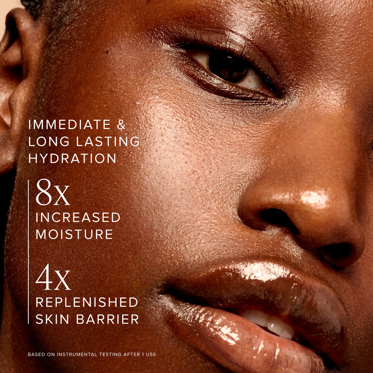 Close-up of a person's face after applying Honey Halo Moisturizer