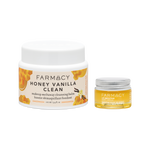 Farmacy Honey Vanilla Duo featuring Honey Vanilla Green Clean 100 mL and Honey Vanilla Lip Smoothie 10 g on a white background