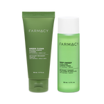 Farmacy Pore-Cleansing Duo featuring Whipped Foaming Cleanser 50 mL and Deep Sweep Toner 50 mL on a white background