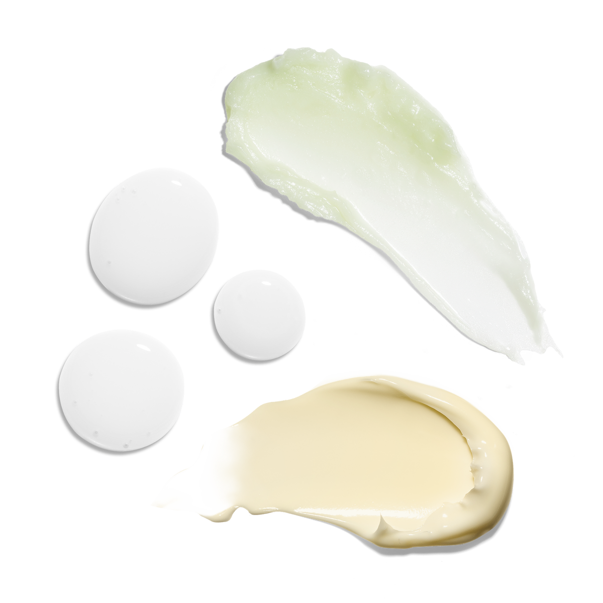 Three product swatches on a white background