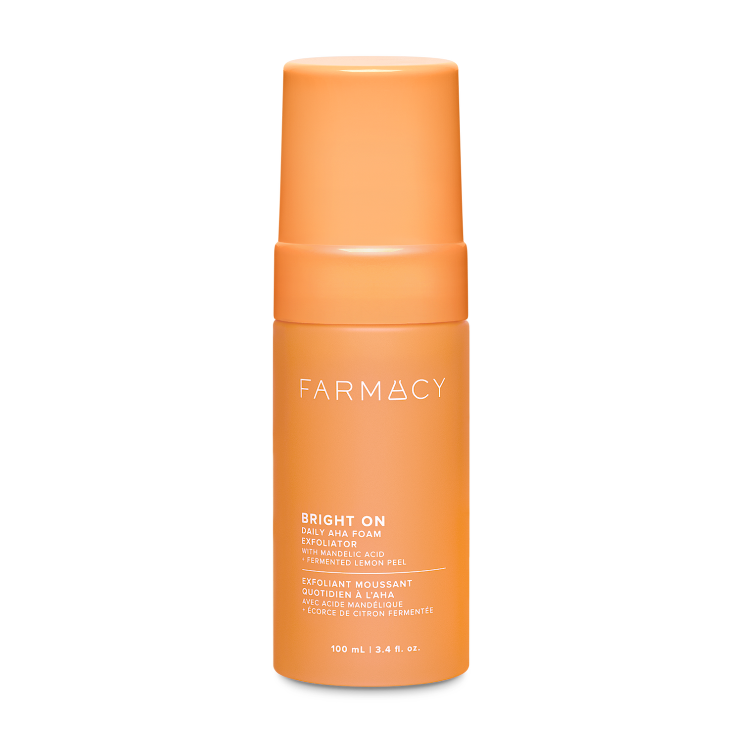 Bright On Daily AHA Foam Exfoliator 100mL pump bottle on a white background