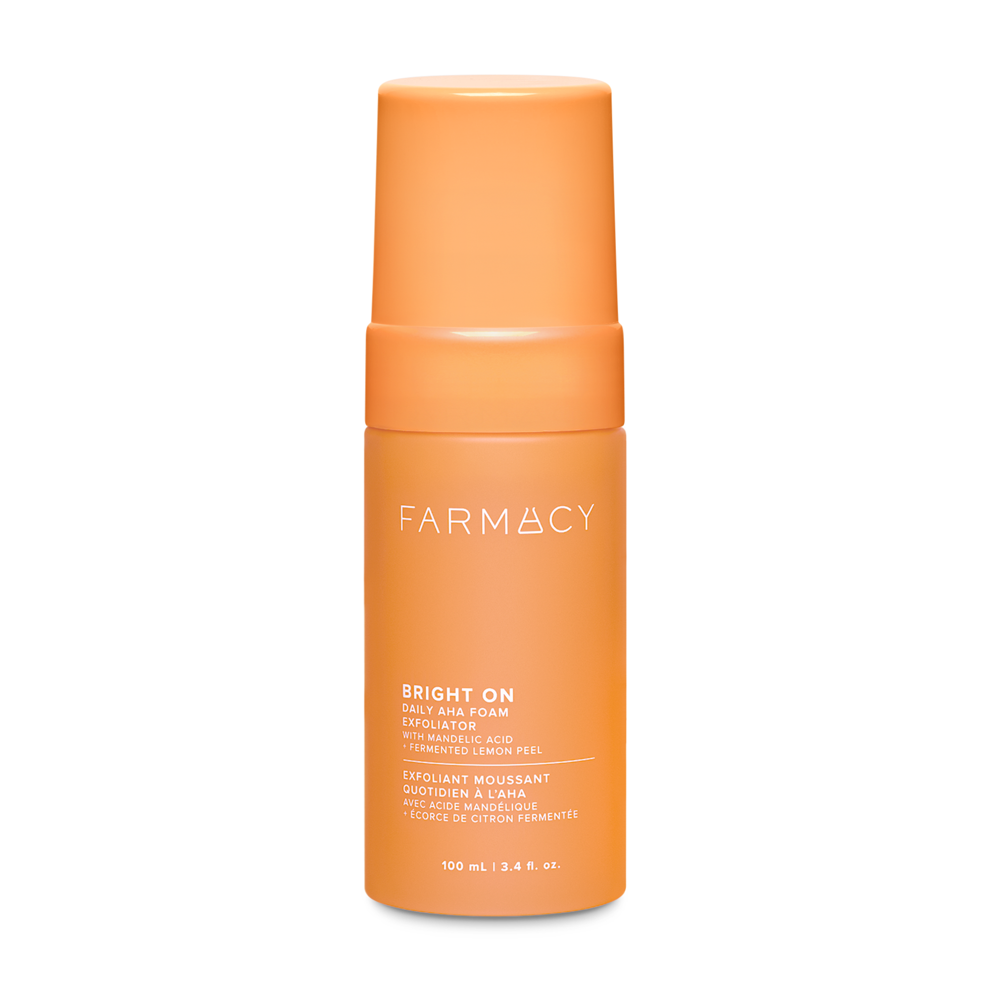 Bright On Daily AHA Foam Exfoliator 100mL pump bottle on a white background