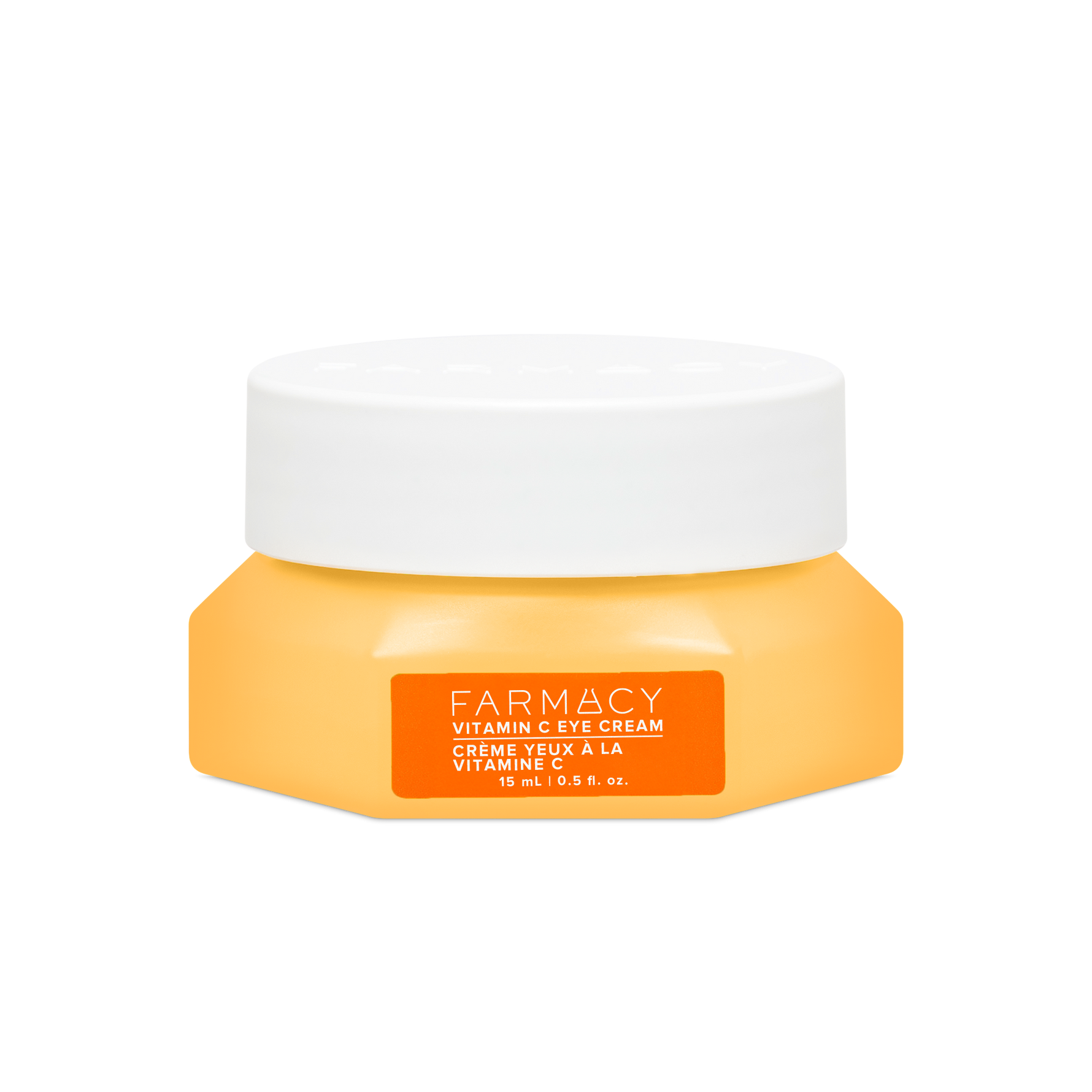 Farmacy Beauty Bright On Vitamin C Eye Cream 15mL jar with white lid on a white background
