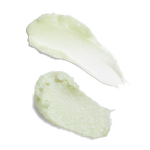 Two swatches of Green Clean Cleansing Balm and Green Clean Whipped Foaming Cleanser on a white background