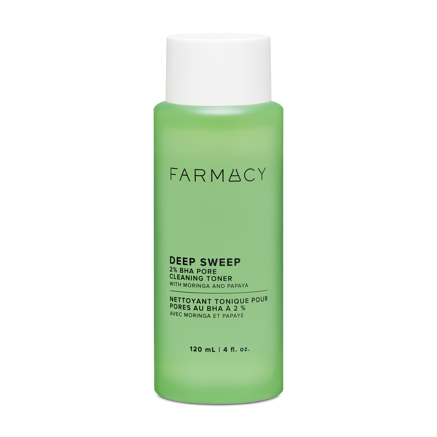 120mL bottle of Farmacy Deep Sweep 2% BHA Pore Cleansing Toner on a white background