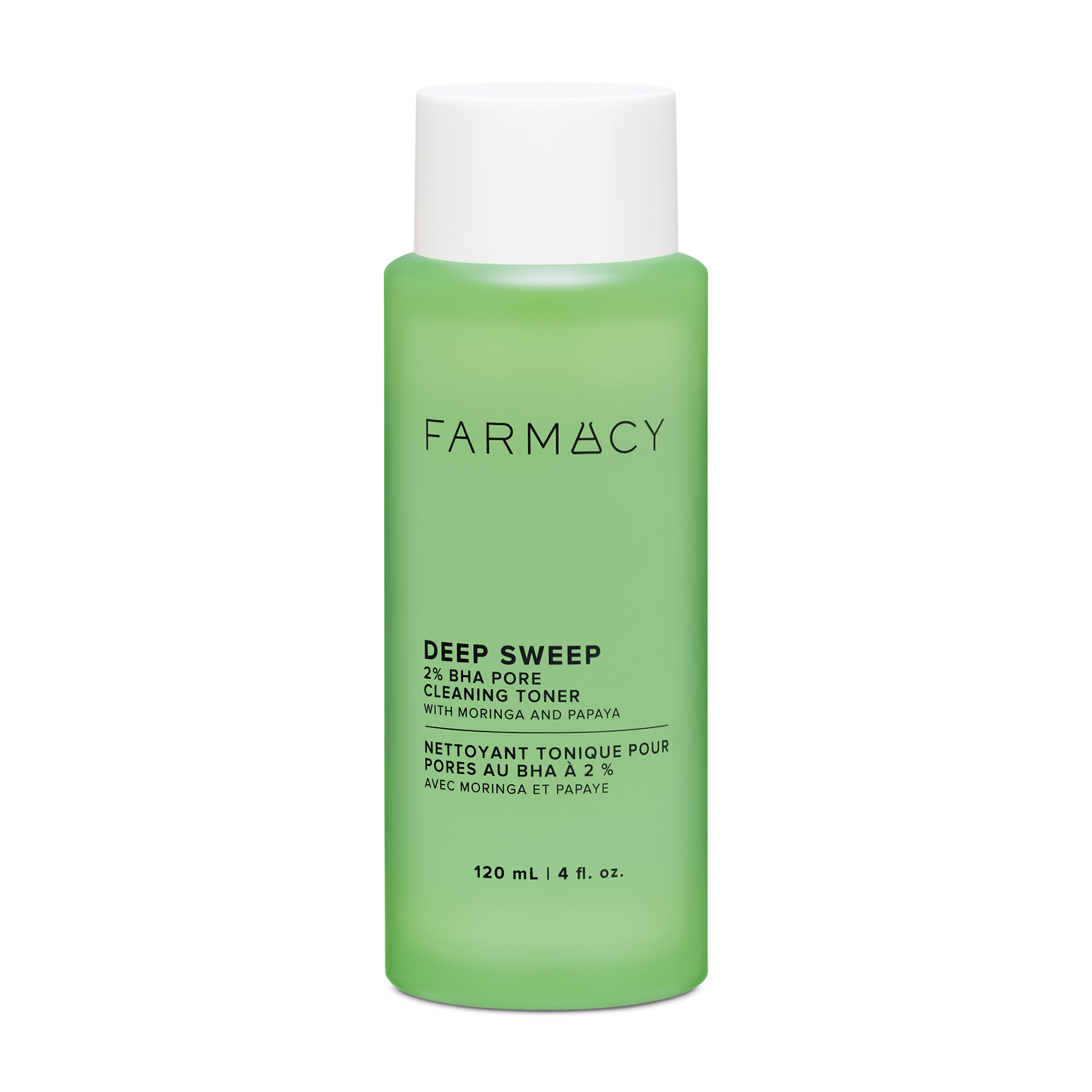 120mL bottle of Farmacy Deep Sweep 2% BHA Pore Cleansing Toner on a white background