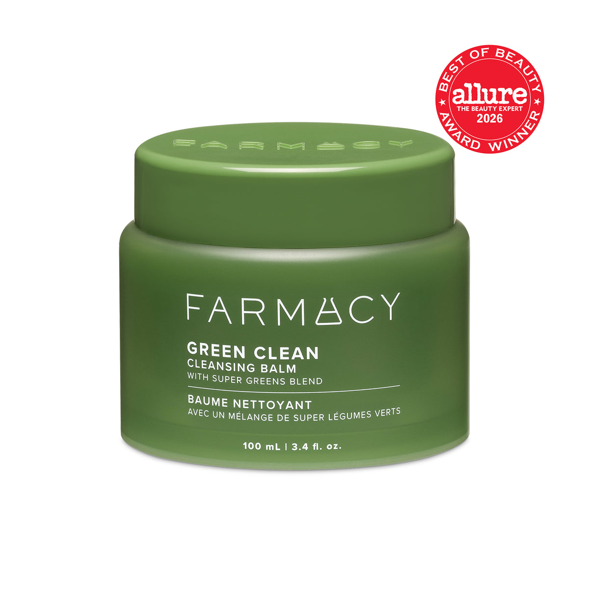 100mL jar of Green Clean Cleansing Balm with a red Allure Best of Beauty Award Winner badge in the top right corner on a white background