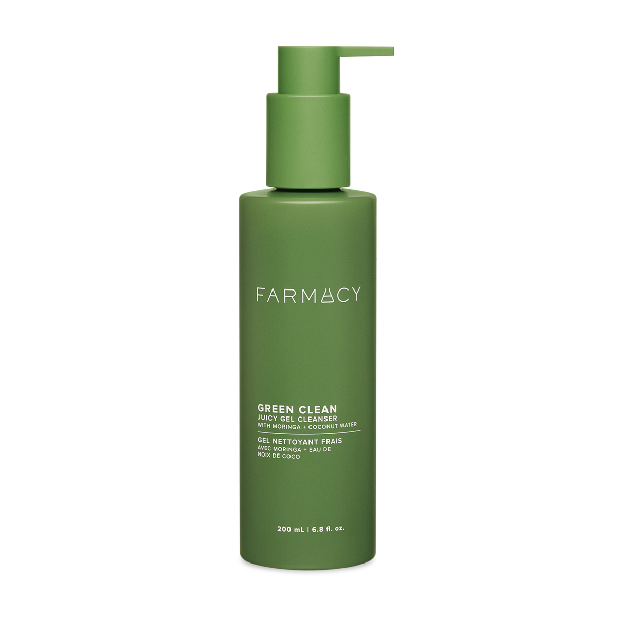 Green bottle of Farmacy Beauty Green Clean Juicy Gel 200mL on a white background