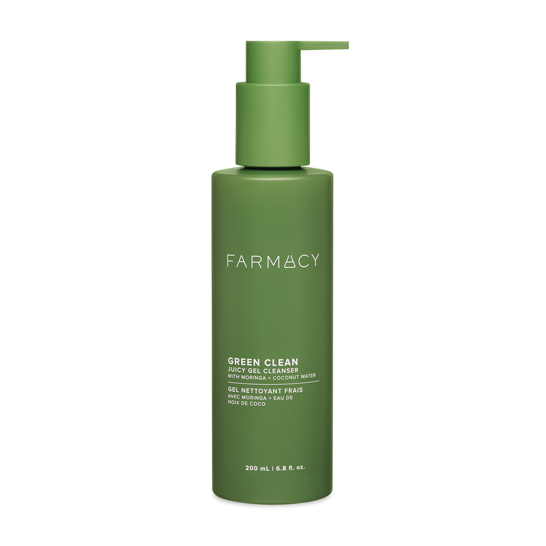 Green bottle of Farmacy Beauty Green Clean Juicy Gel 200mL on a white background