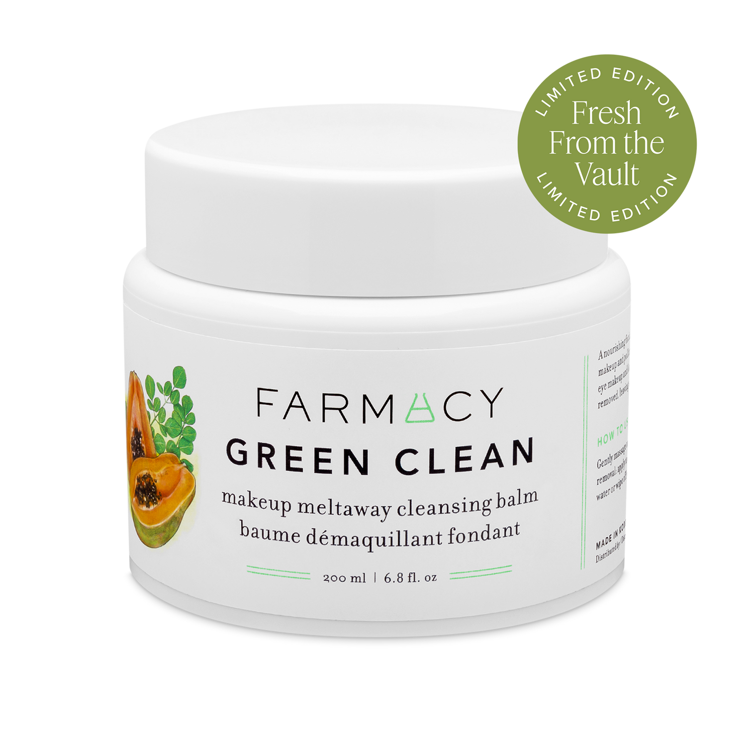 200mL jar of Farmacy Original Green Clean Cleansing Balm with a green Limited Edition badge on a white background
