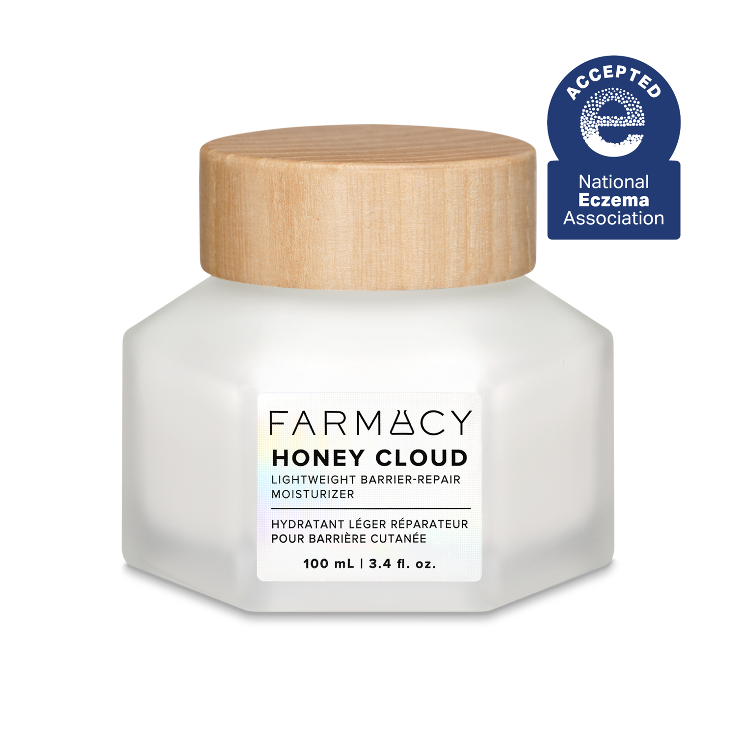 100mL jar of Farmacy Honey Cloud Lightweight Barrier Repair Moisturizer on a white background