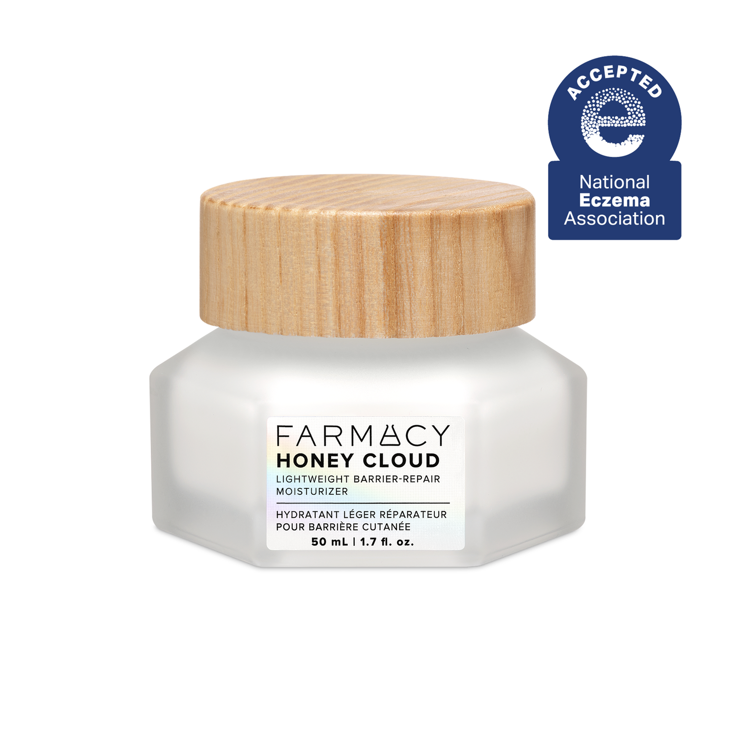 Farmacy Honey Cloud 50mL jar with wooden cap on a white background