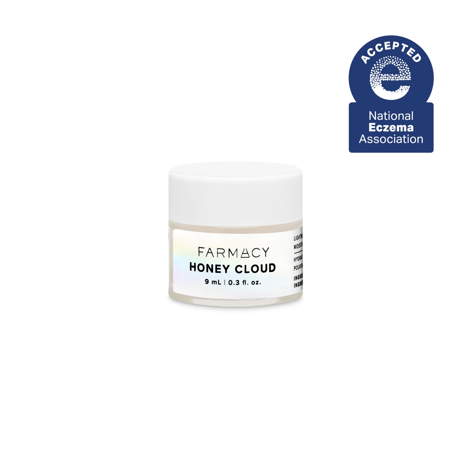 Jar of Farmacy Honey Cloud cream with National Eczema Association acceptance badge on a white background