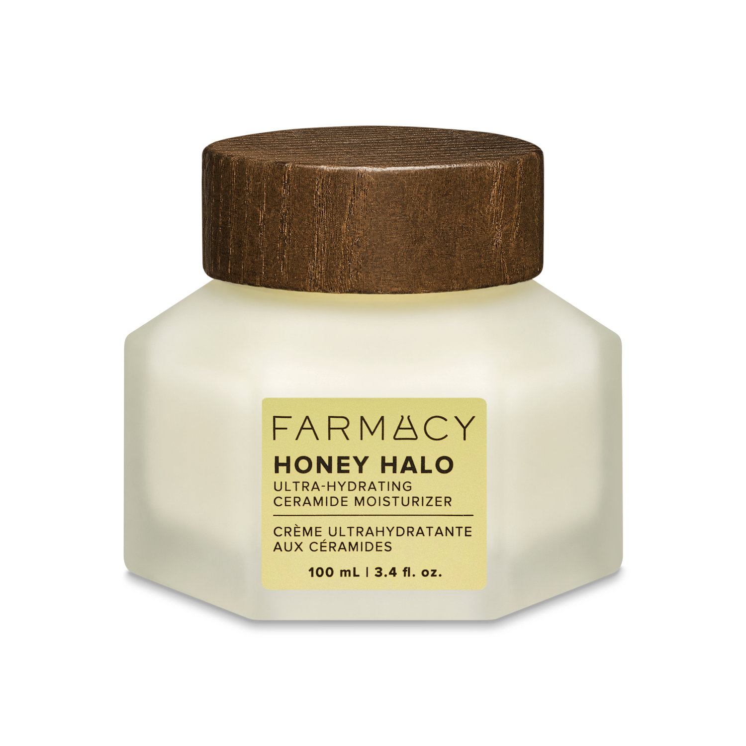 100mL jar of Farmacy Honey Halo Ultra-Hydrating Ceramide Moisturizer on a white background