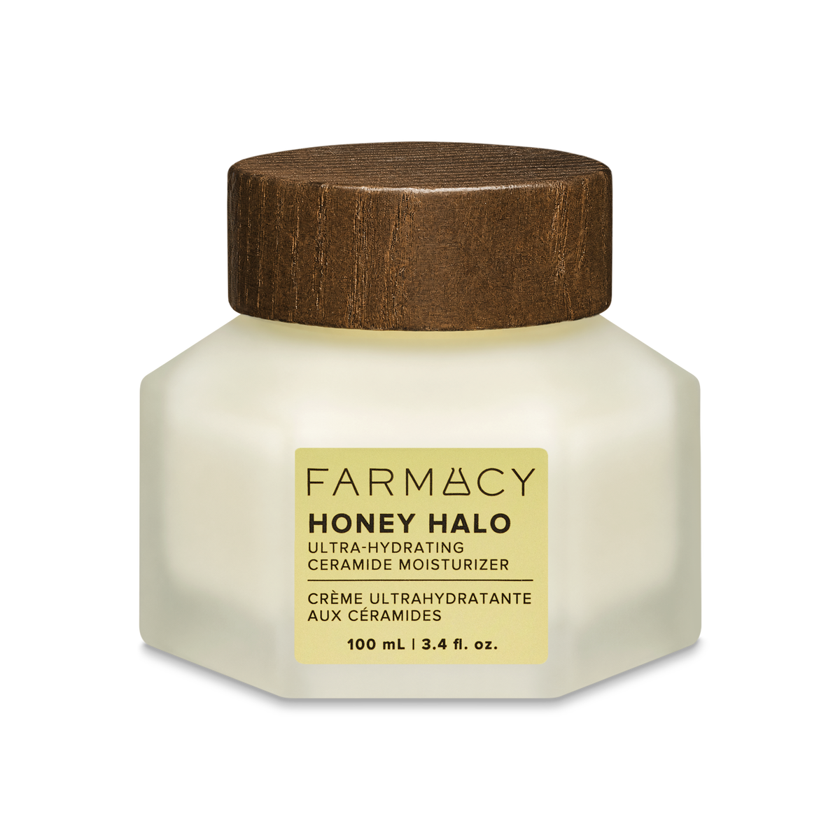 100mL jar of Farmacy Honey Halo Ultra-Hydrating Ceramide Moisturizer on a white background