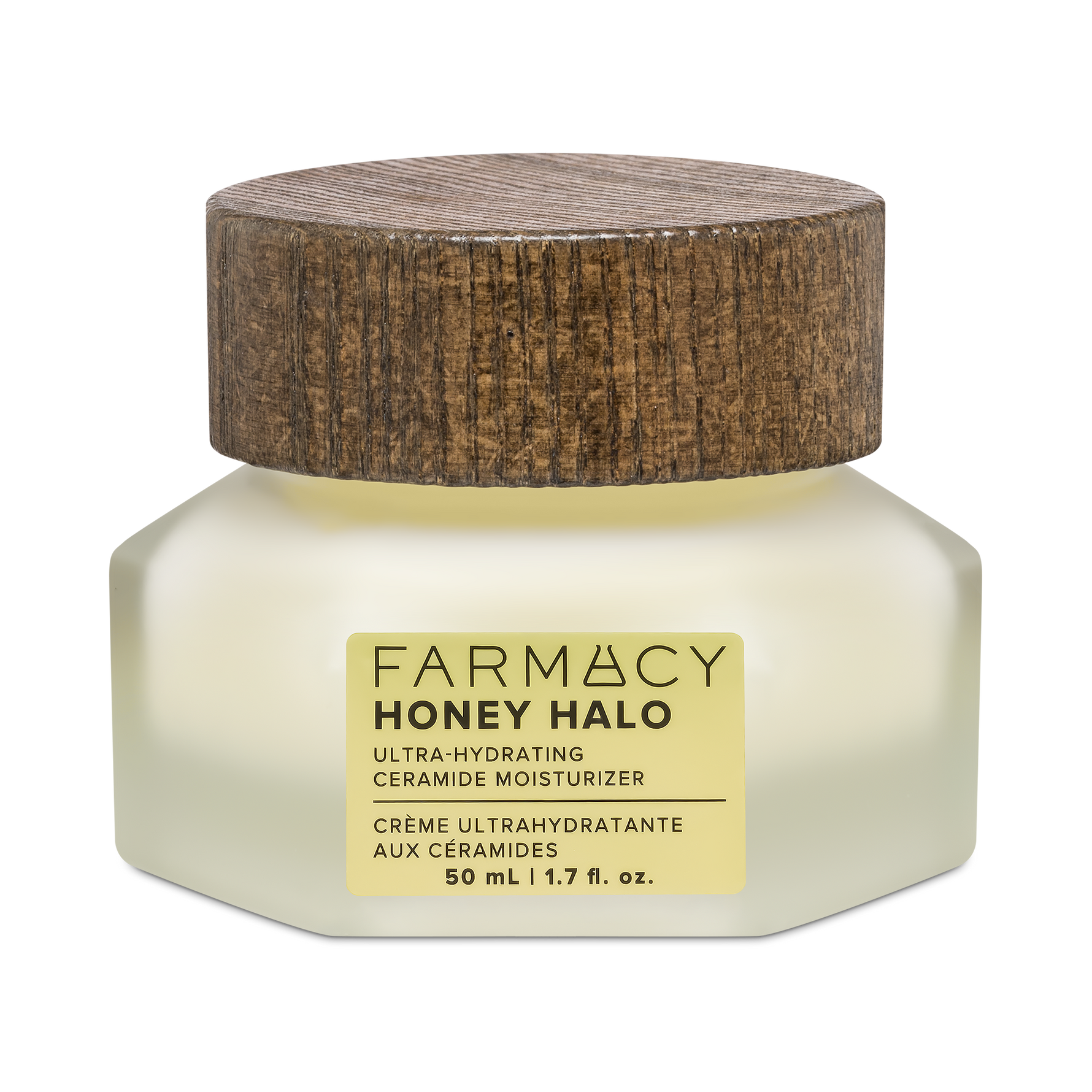 50mL jar of Farmacy Honey Halo Ultra-Hydrating Ceramide Moisturizer on a white background