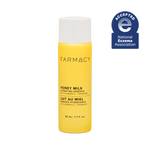 50 mL bottle of Farmacy Honey Milk Hydrating Essence on a white background with National Eczema Association acceptance badge