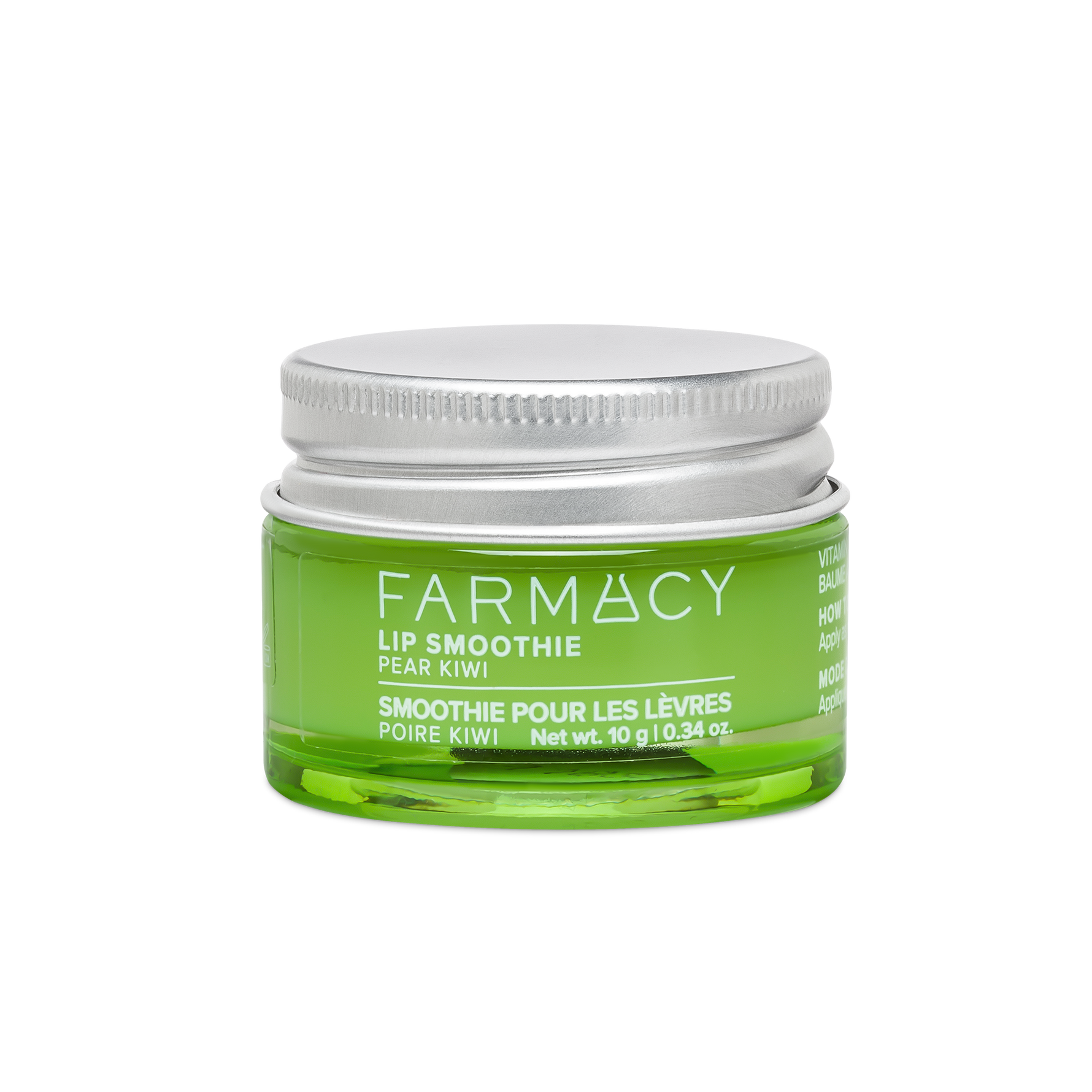 10g jar of Farmacy Pear Kiwi Lip Smoothie on a white background