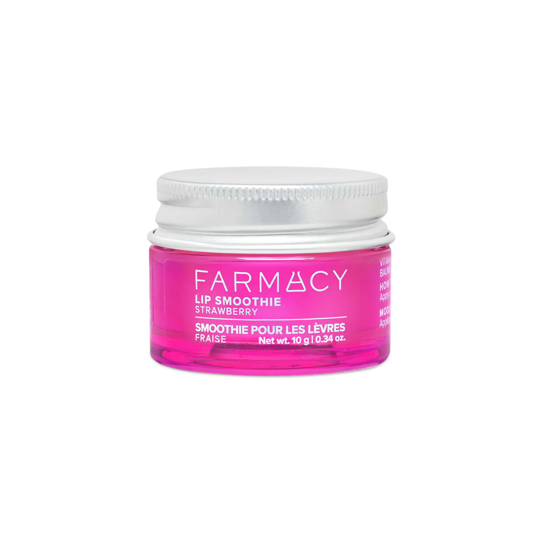 Strawberry Peptide Lip Smoothie 10g jar with silver lid on a white background