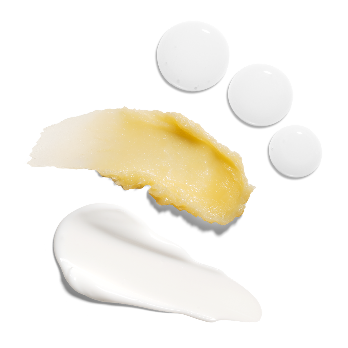 Three product swatches on a white background