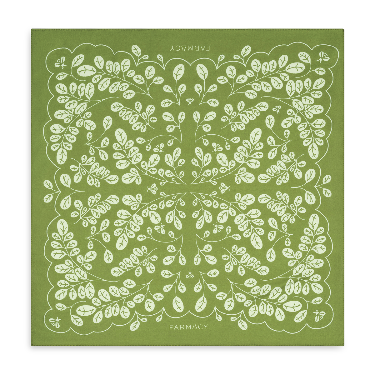 Farmacy green satin bandana on a white background