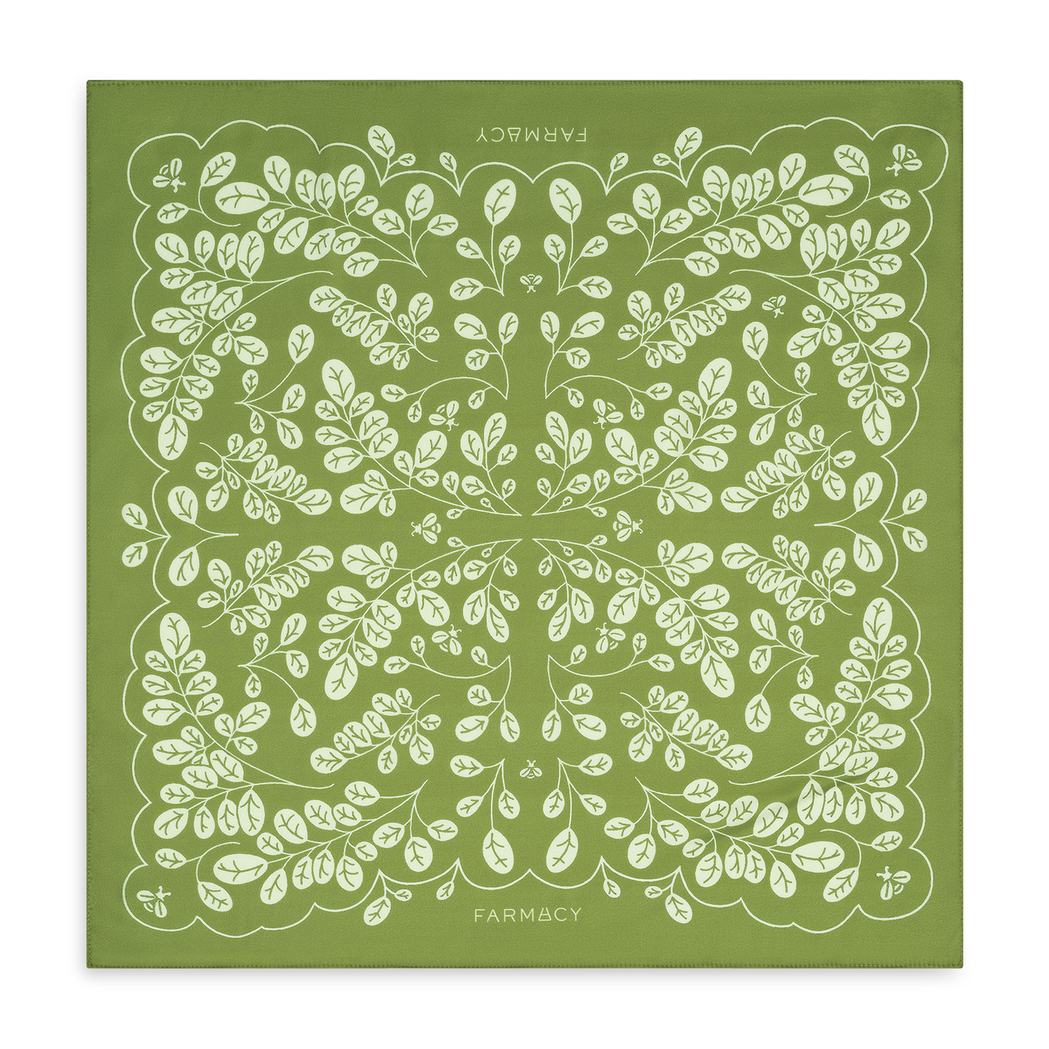 Farmacy green satin bandana on a white background