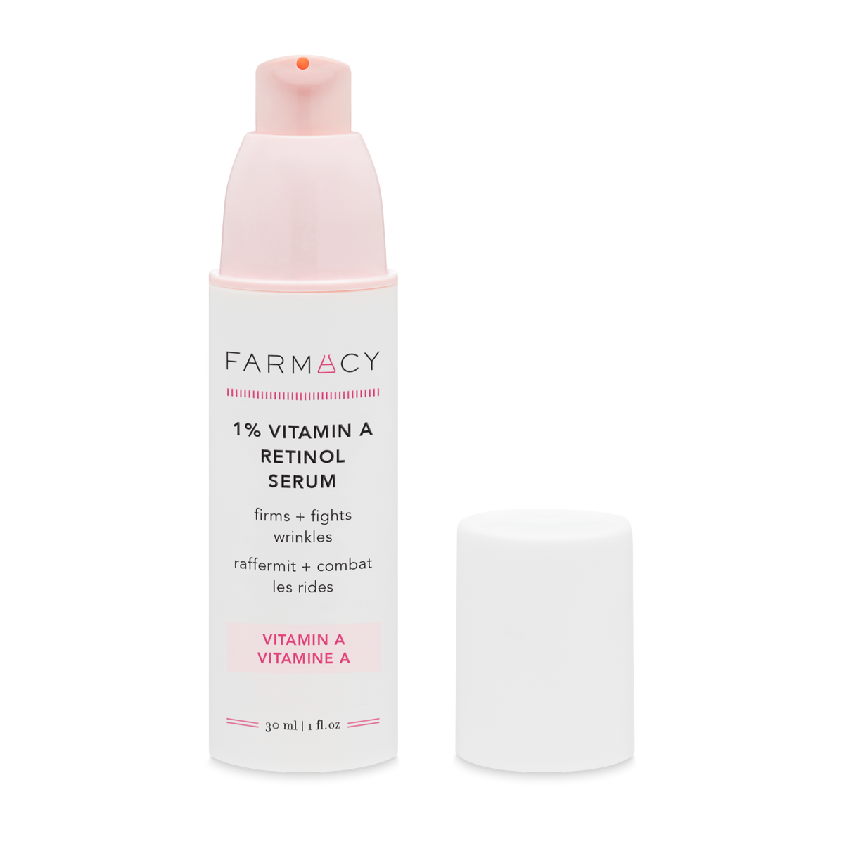30mL bottle of Farmacy 1% Vitamin A Retinol Serum on a white background