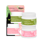 Two Farmacy x Wicked Green Clean Cleansing balm 50 mL jars with pink and green labels displayed in front of their illustrated product box on a white background