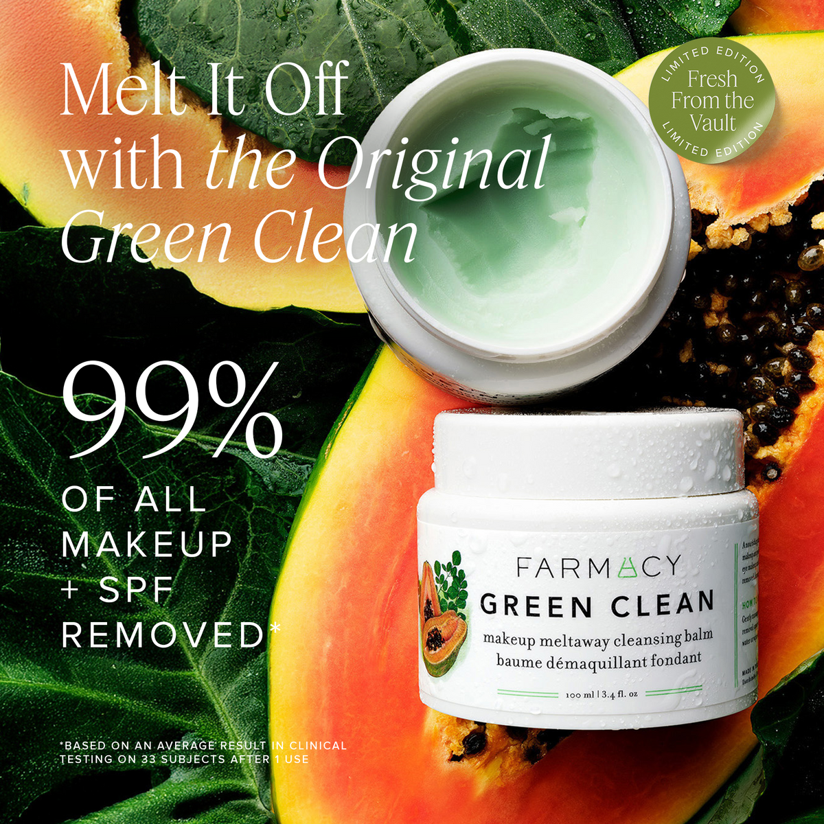 Green Clean Cleansing Balm Removes 99% of all makeup and spf