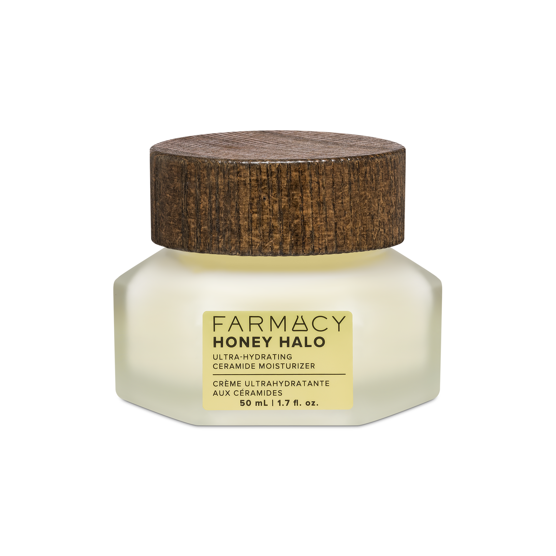 50mL jar of Farmacy Honey Halo Ultra-Hydrating Ceramide Moisturizer on a white background