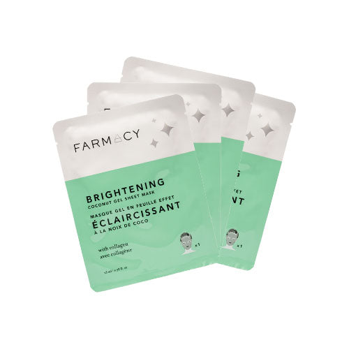 4 packs of the Brightening Coconut Gel Mask fanned out on a white background