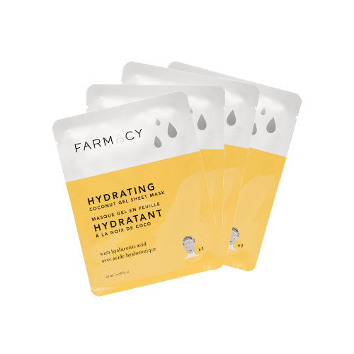 4 packs of the Hydrating Coconut Gel Mask fanned out on a white background 