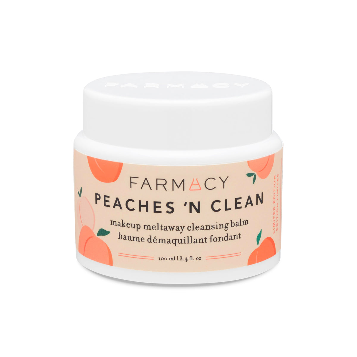 Peaches ’N Clean Makeup Meltaway Cleansing Balm in its closed container on a white surface