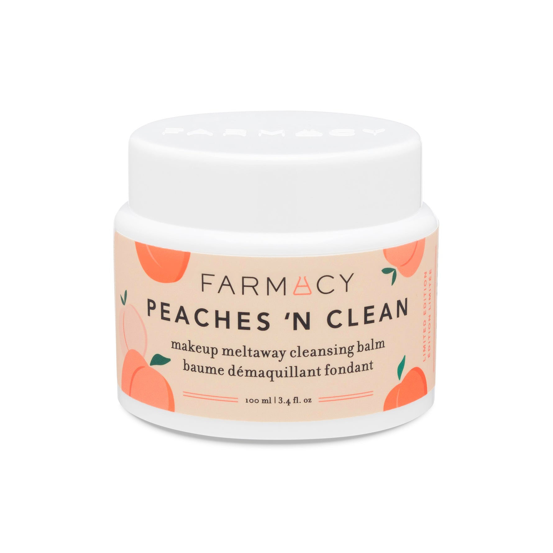 Peaches ’N Clean Makeup Meltaway Cleansing Balm in its closed container on a white surface