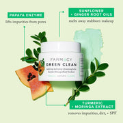 A Farmacy Green Clean infographic outlining its skincare benefits